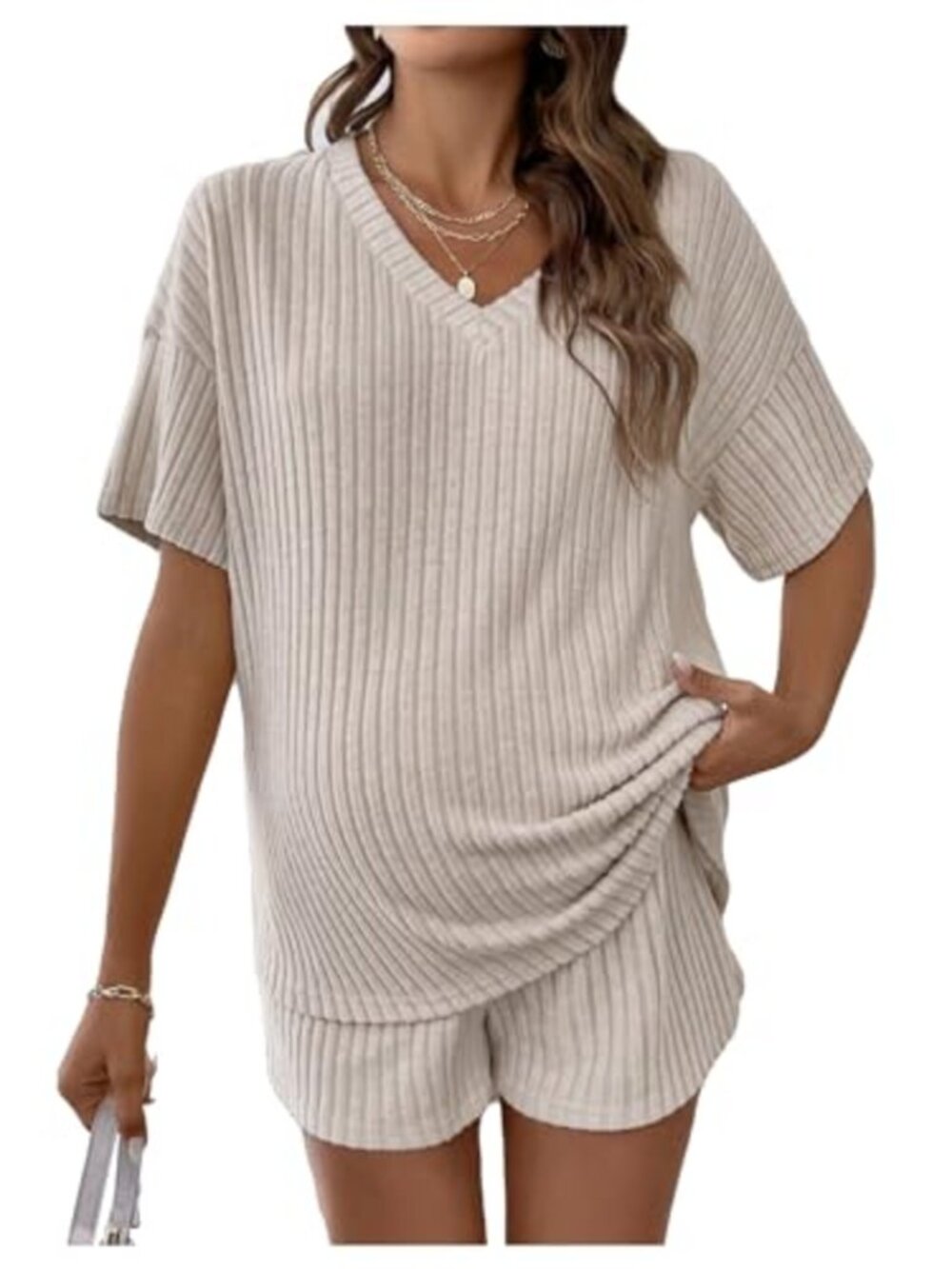 Maternity 2 Piece Ribbed Short Set Lounge Yoga Outfit